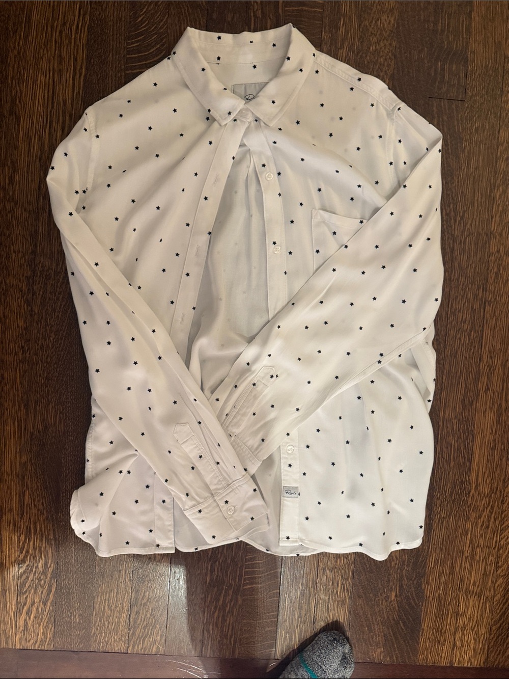 Rails White Button-Up Shirt with Navy Star Motif